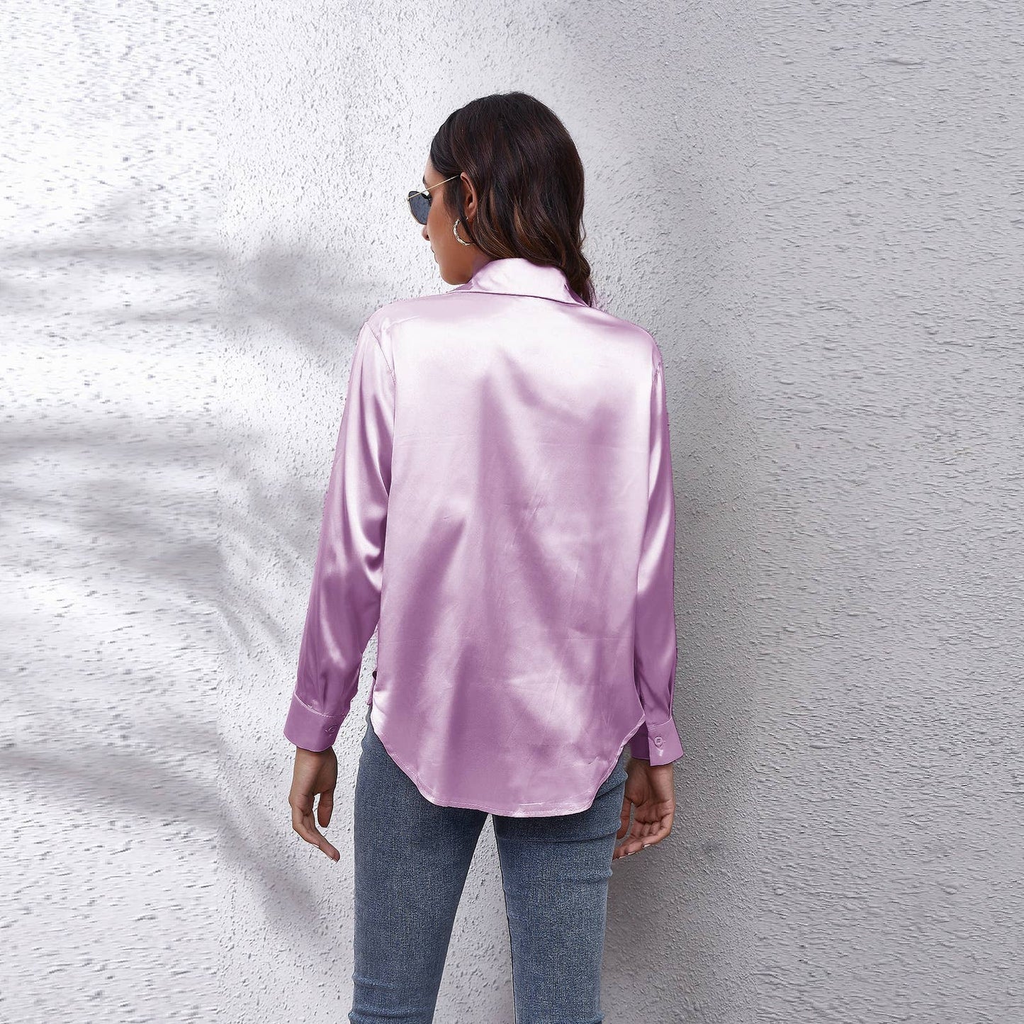 Satin silk long-sleeved shirt