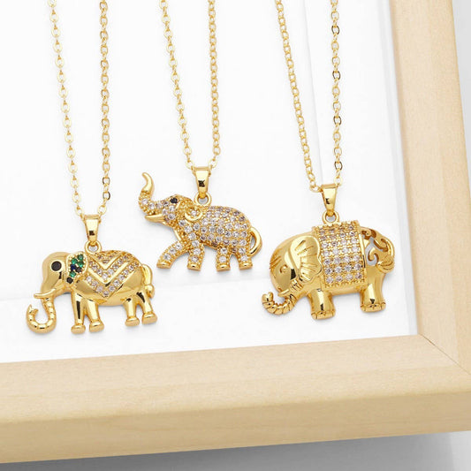 ELEPHANT GOLD PLATEDPENDANT NECKLACE INLAID ZIRCON