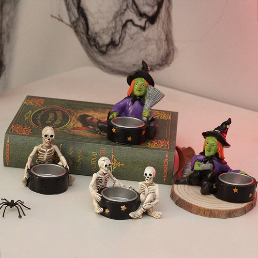 Halloween Witch Skull Candle Holder Decor_CWMM9877