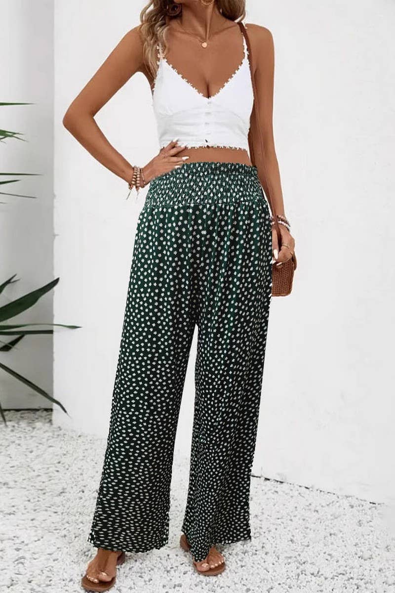 CWBLP2040_CASUAL POLKA DOT HIGH WAIST SLIM WIDE LEG PANTS