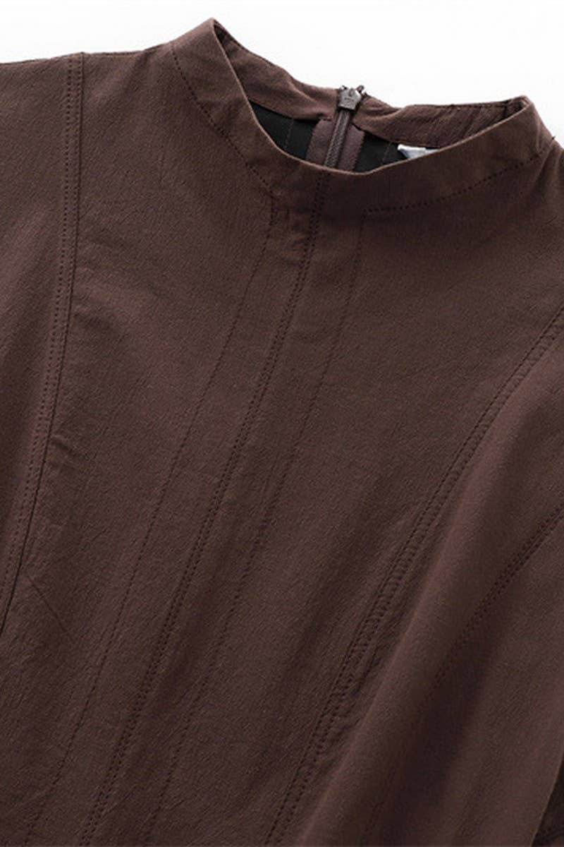 CWDSD6644_ROUND NECK SLEEVELESS SHORT PLEATED DRESS