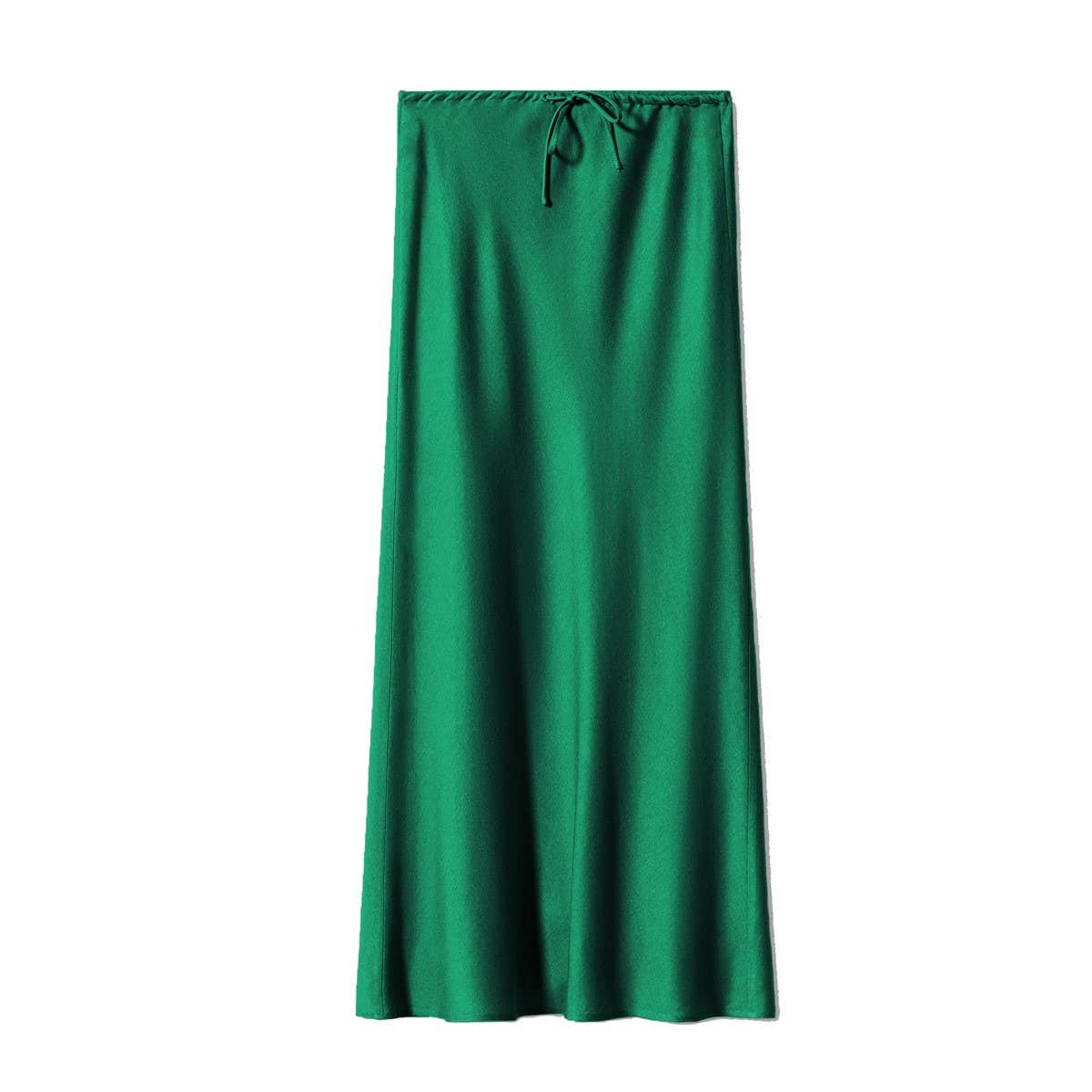 SATIN LONG SKIRT HIGH WAIST DRAWSTRING SKIRT_CWAB4792