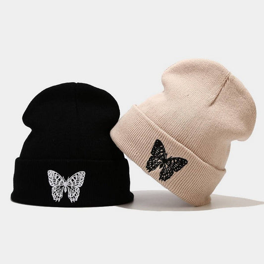 BUTTERFLY EMBROIDERY ALL-MATCH WARM KNITTED HAT_CWAH2132
