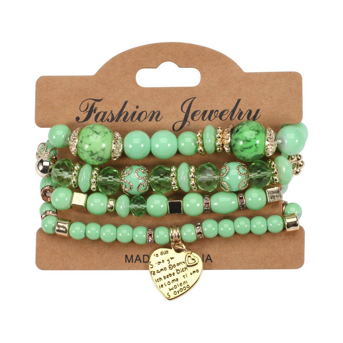 CWMM10451_BOHO BEADED HEART BRACELET SET 4PCS ELASTIC