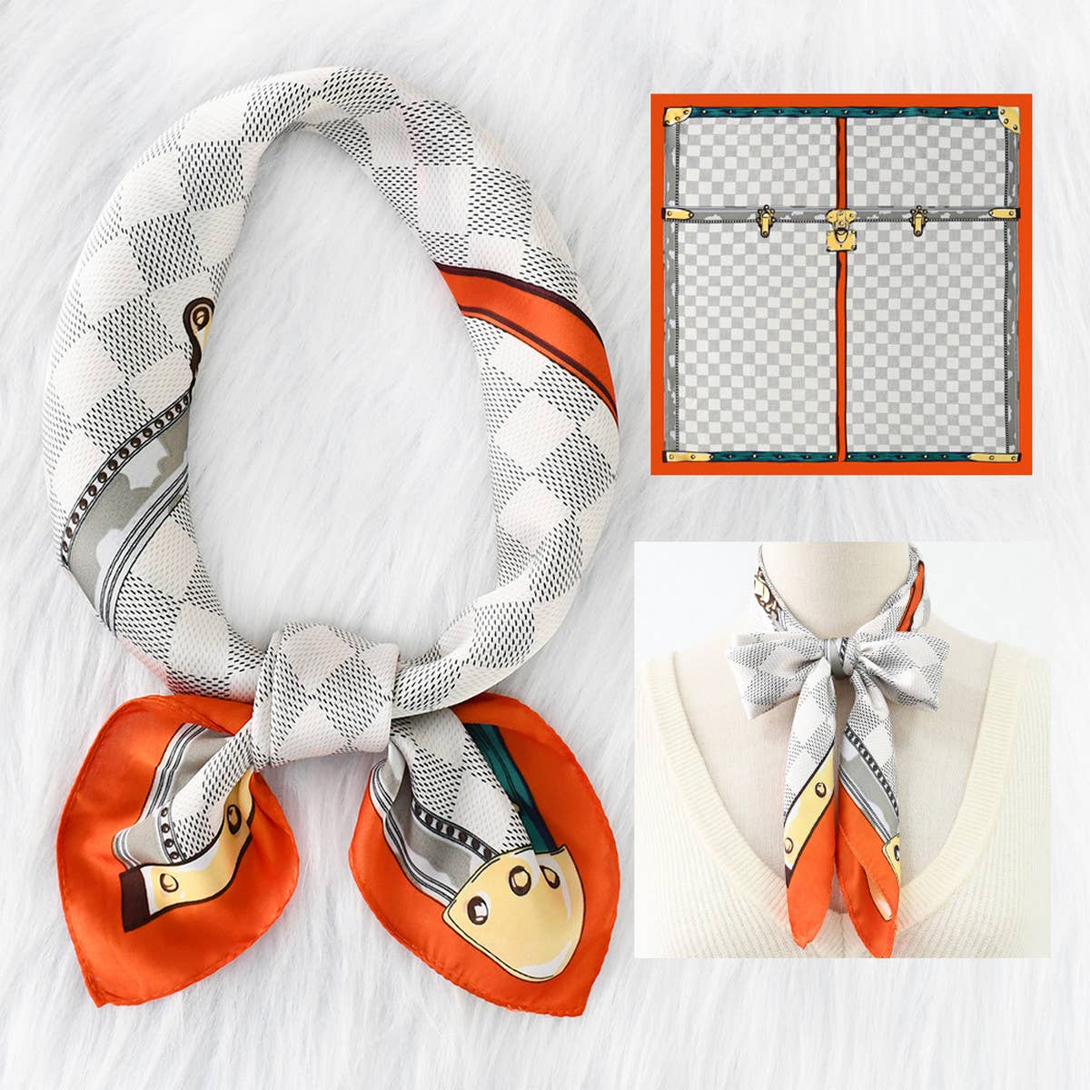 Retro Plaid 70cm Square Scarf Neck Hair Wrap_CWASC1175