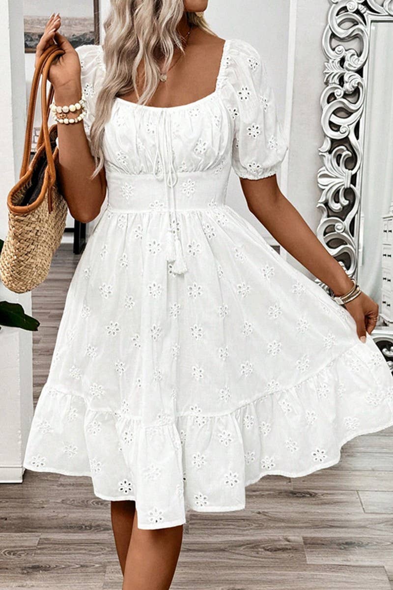 CWDSD8200_TEMPERAMENT CASUAL SOLID COLOR SQUARE NECK DRESS