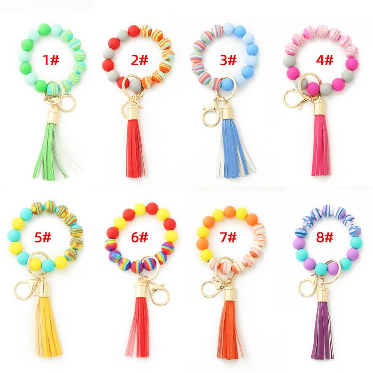 Colorful Silicone Bead Bracelet with Wood Keychain_CWAB5108