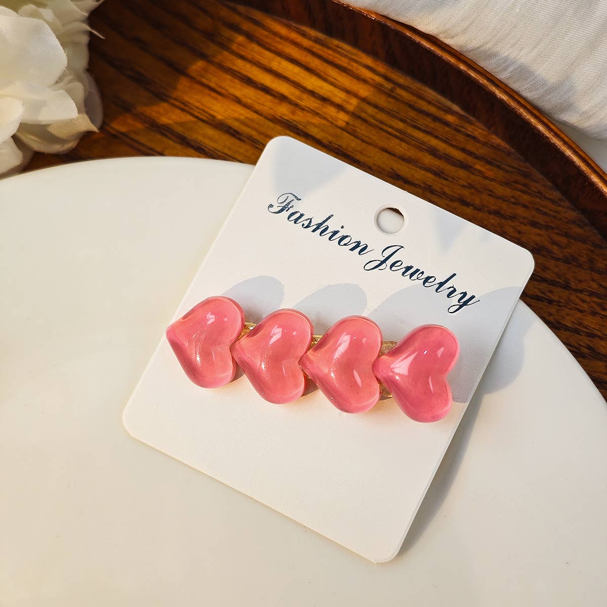 Colorful ice glitter pink heart-shaped hair clip
