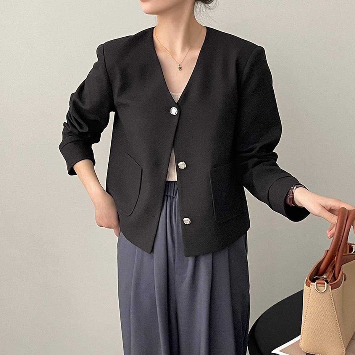 Small fragrance collarless suit jacket