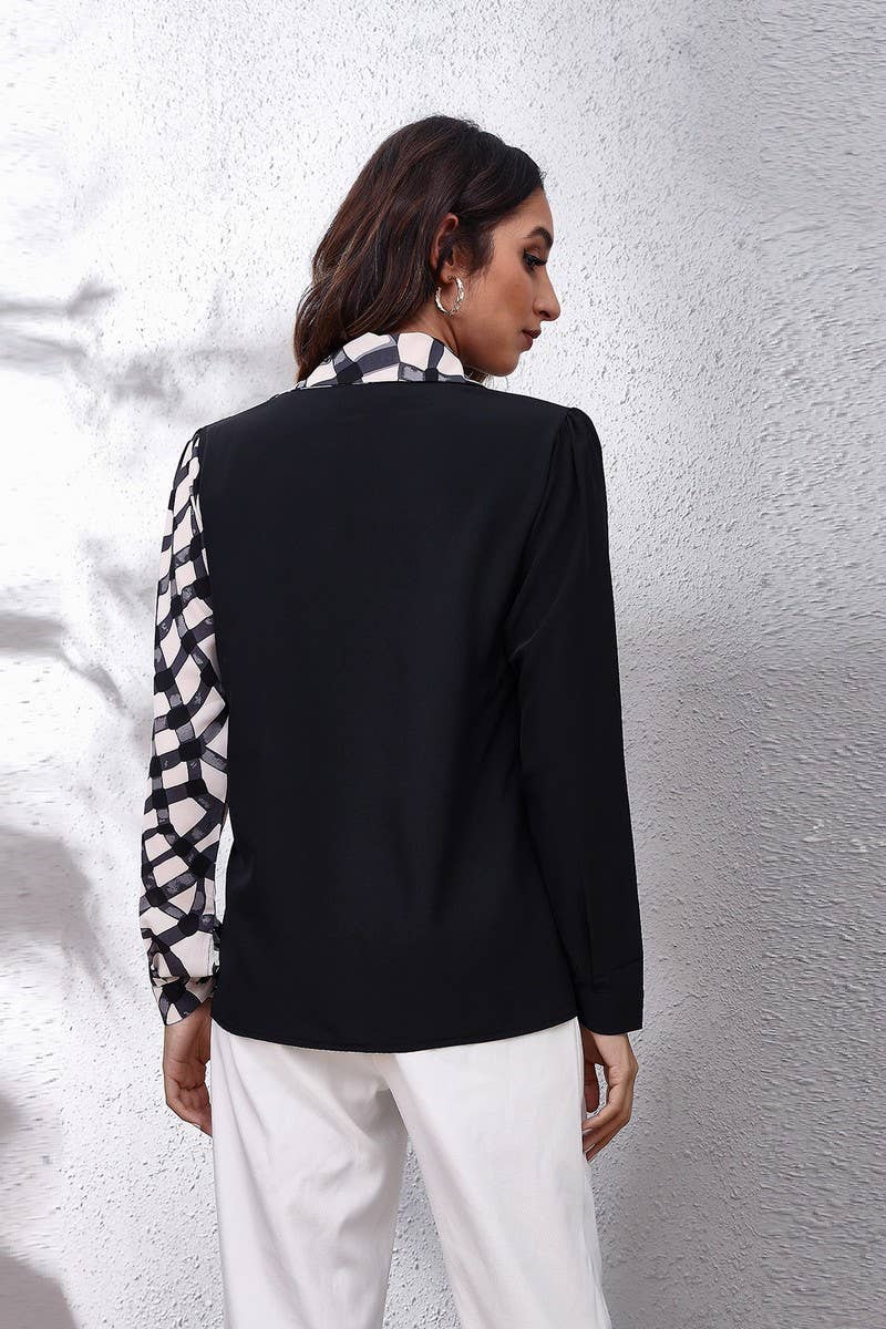 CWOCO1168_NEW PLAID PUFF SLEEVE LONG SLEEVE SHIRT