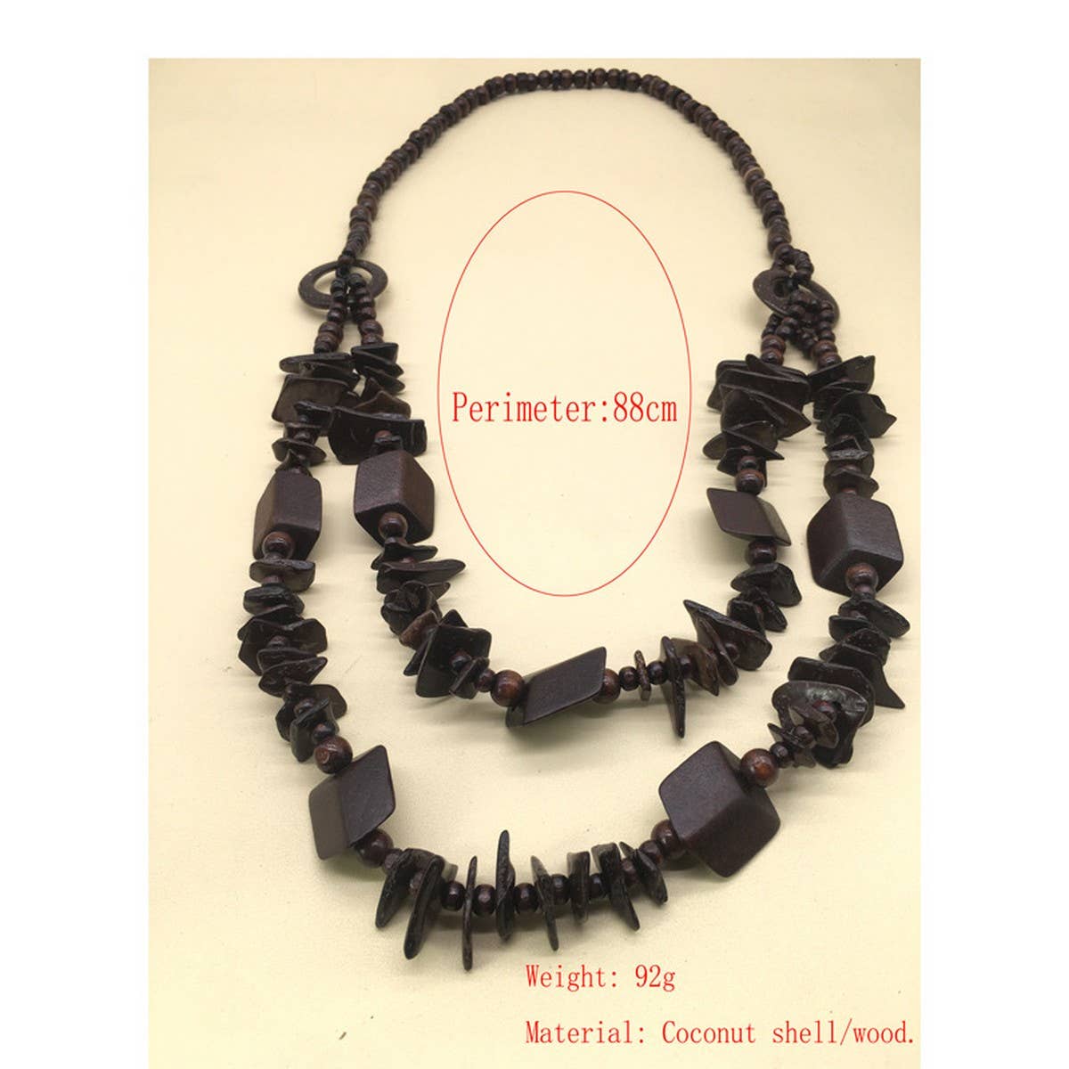 BOHEMIAN COCONUT SHELL FRAGMENT BEADED NECKLACE_CWMM4576