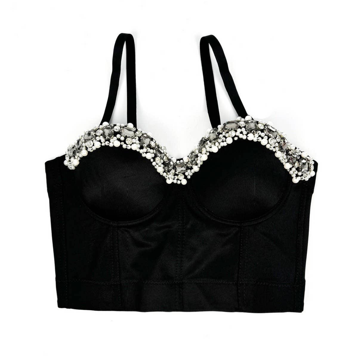 SEXY SLIM FIT HERRINGBONE BRA WITH RHINESTONES