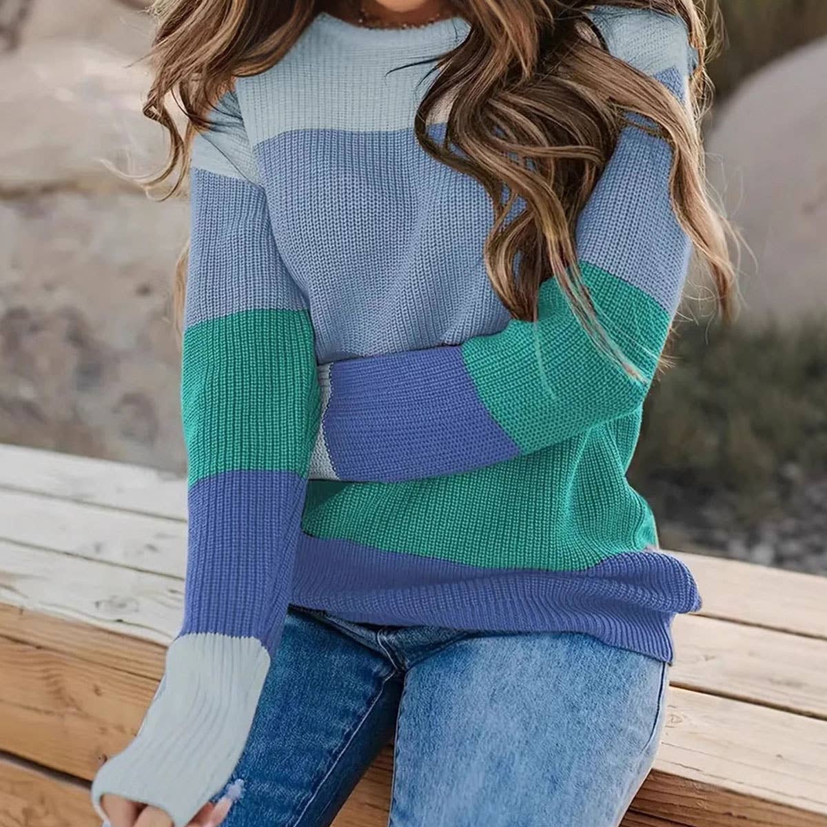 STYLISH CREW-NECK MATCHING PULLOVER LOOSE KNIT