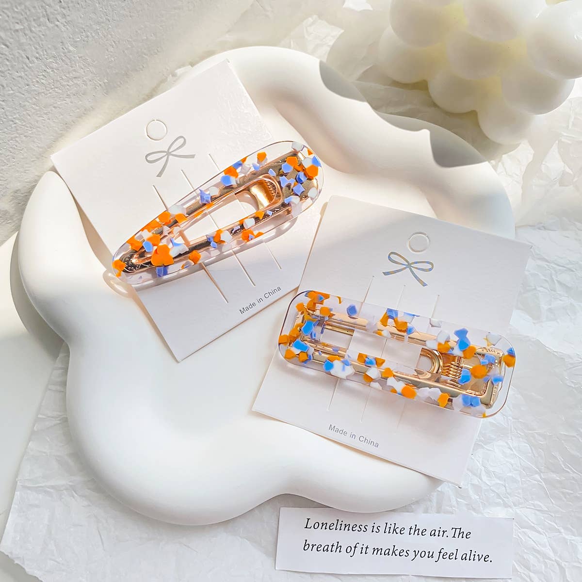 Colored polka dot square acetate plate hair clip