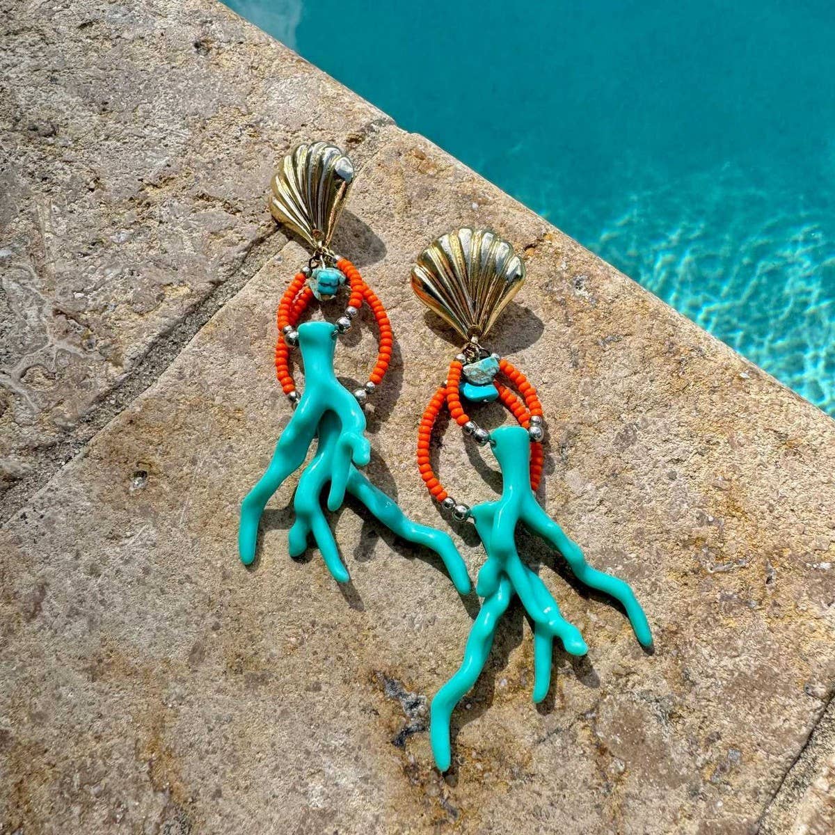 Fashion Coral Shell Ocean Earrings Stainless_CWAJE4983