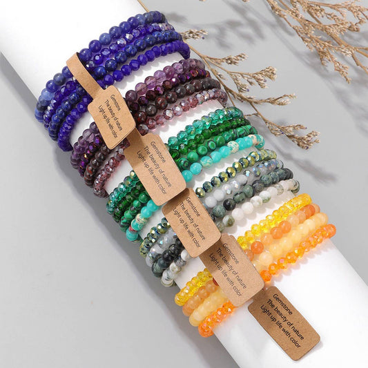 CWAJE4304_GLASS BEAD STONE BEADED FOUR-PIECE BRACELET