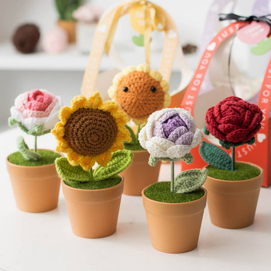 CWMM9272_HANDMADE CROCHETED BOUQUET GIFT SUNFLOWER POT