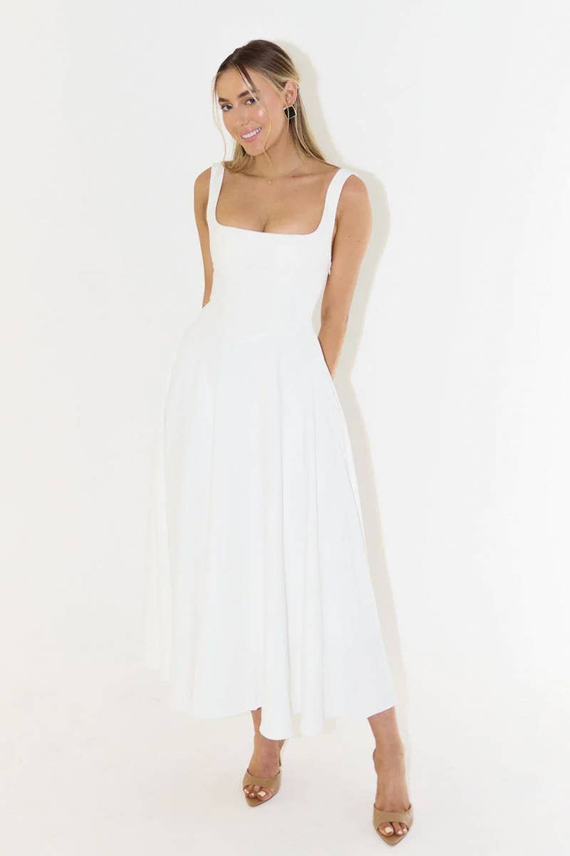 CWDMD5241_SQUARE NECK SLIM FIT SLEEVELESS DRESS