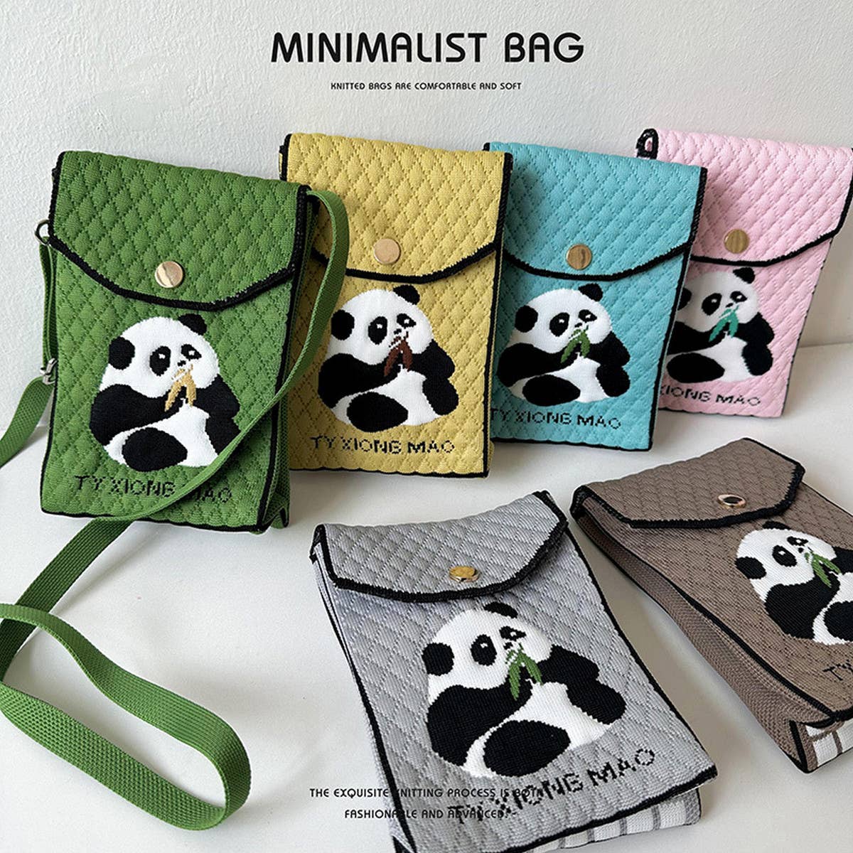 CUTE CARTOON PANDA KNITTED SHOULDER BAG_CWAB1520
