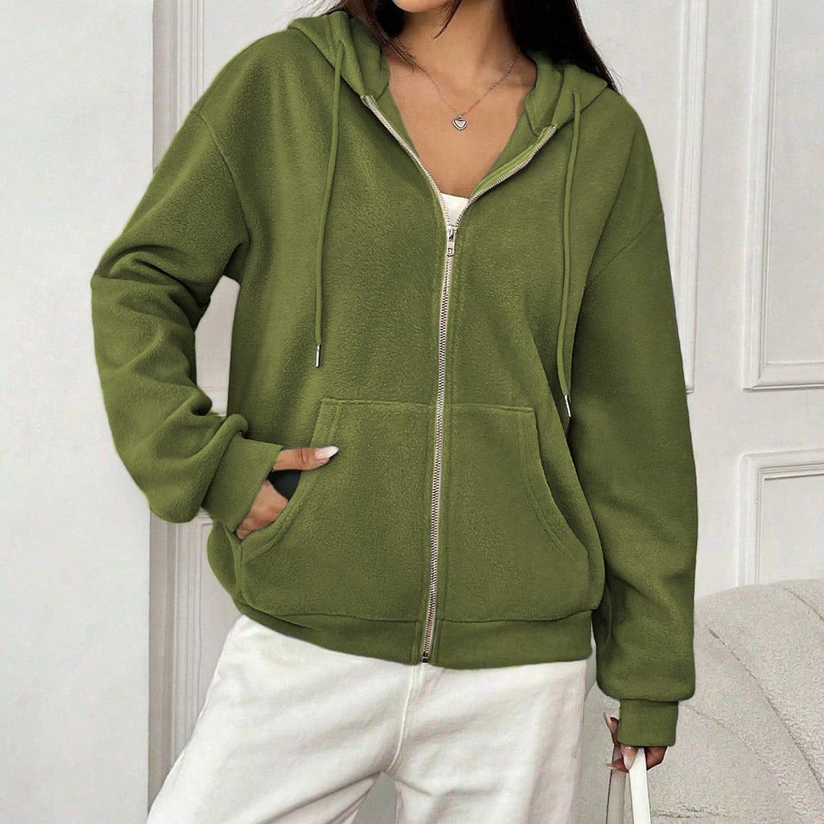 STREET HOODED COAT WITH LOOSE ZIPPER