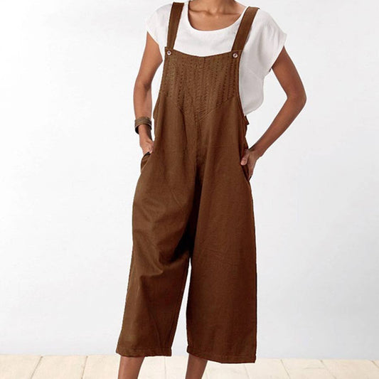 Solid color art casual loose nine-point overalls