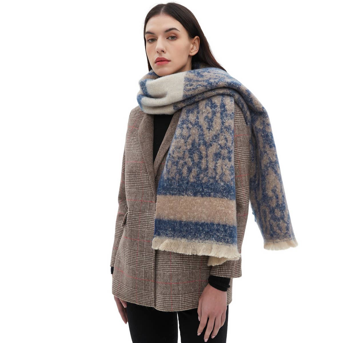 Leopard Jacquard Scarf - Unisex Winter Knit Wrap