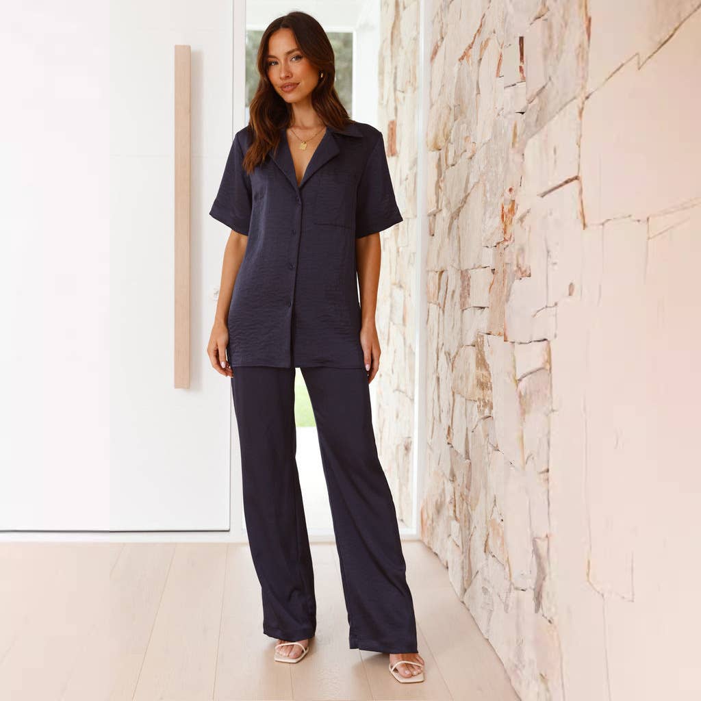 Solid color short sleeve loungewear set