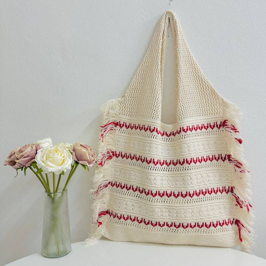 CWMM10094_2025  TOTE BAG SHOULDER BEACH BAG WITH TASSEL