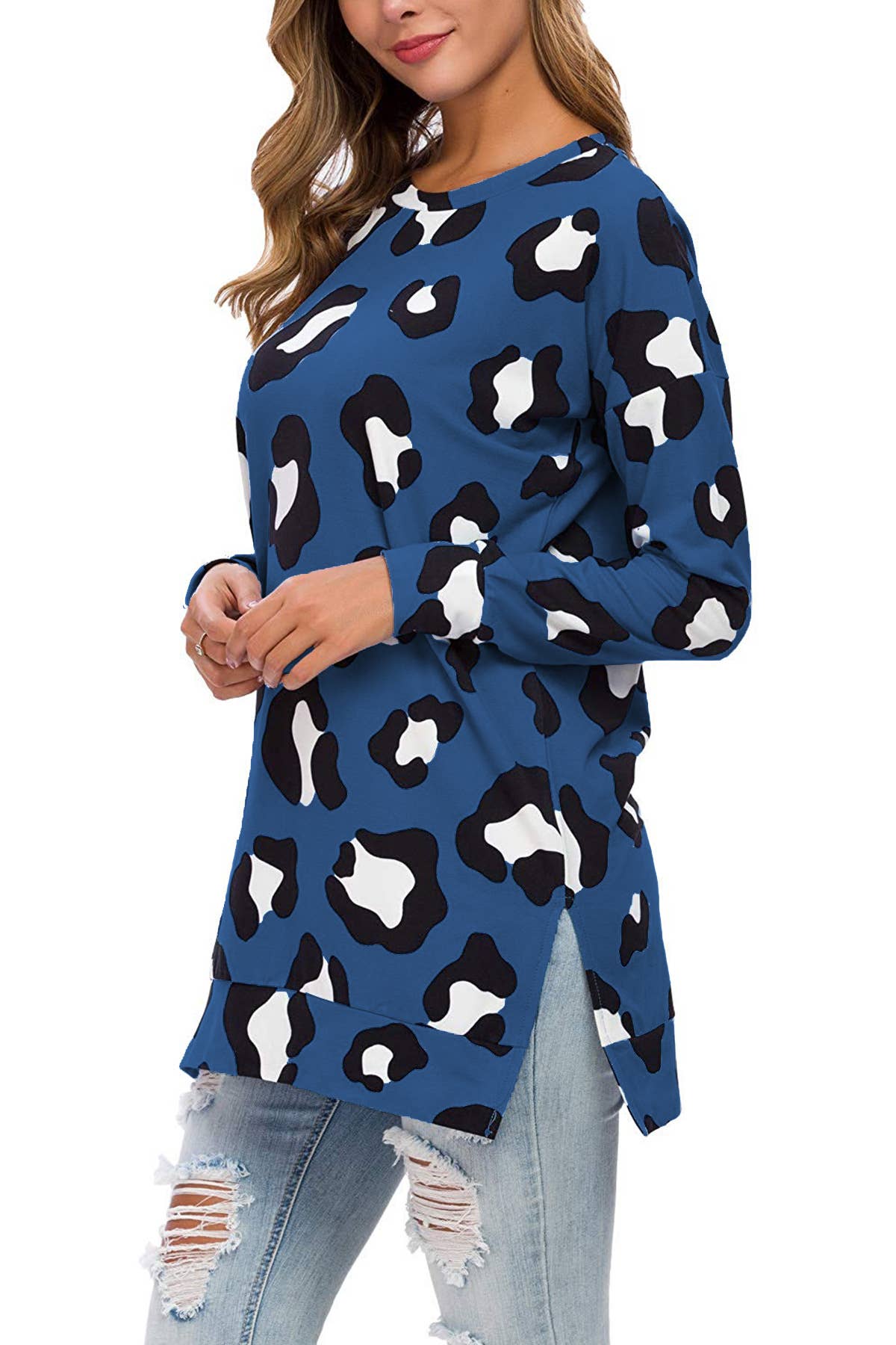 LEOPARD PRINT CREW NECK LOOSE PULLOVER T-SHIRT