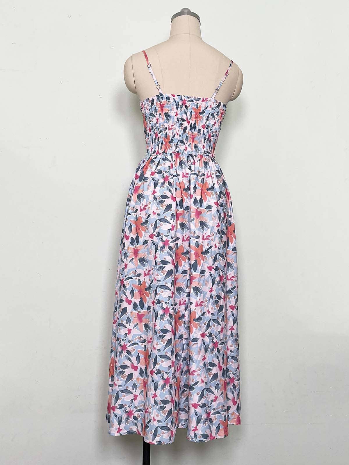 PRINTED HALTER V-NECK WAIST DRESS