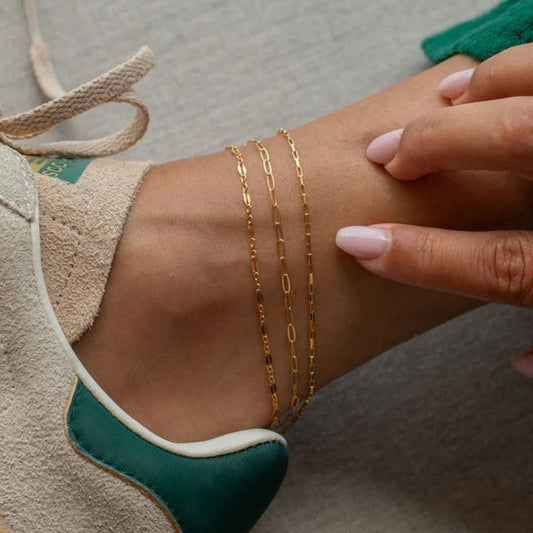 Trendy 18K Gold Paperclip Triple Layer Anklet