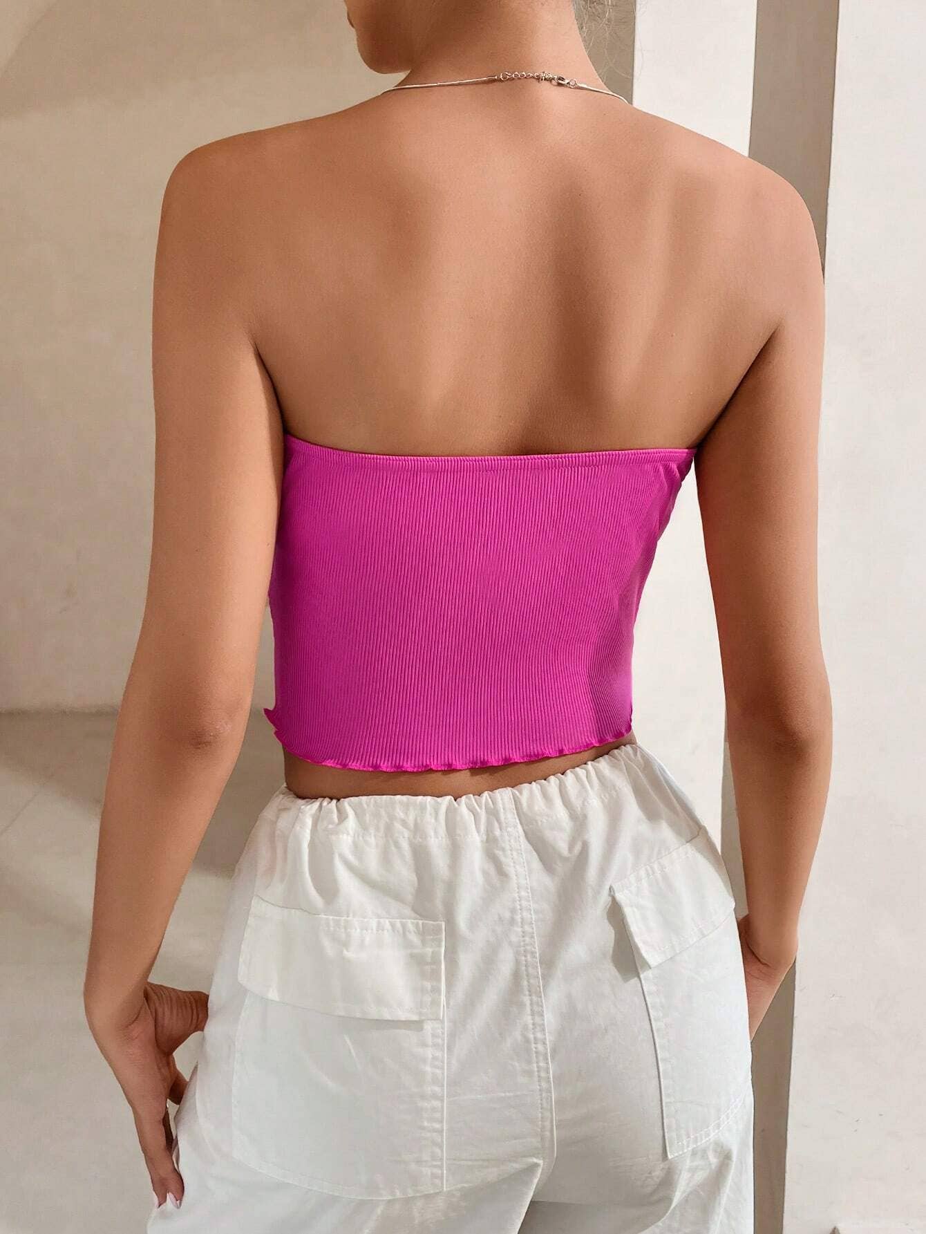 Irregular,slim,short sexy strapless halter top