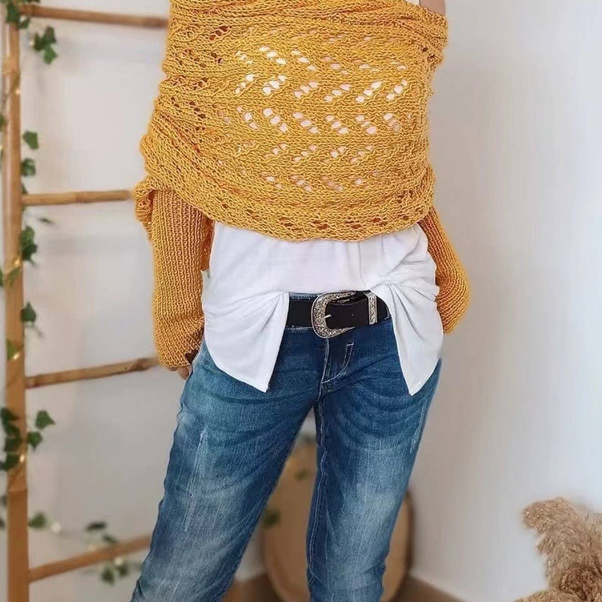 CWASC1793_TWISTED HOLLOW LONG SLEEVE SHAWL COLLAR SCARF