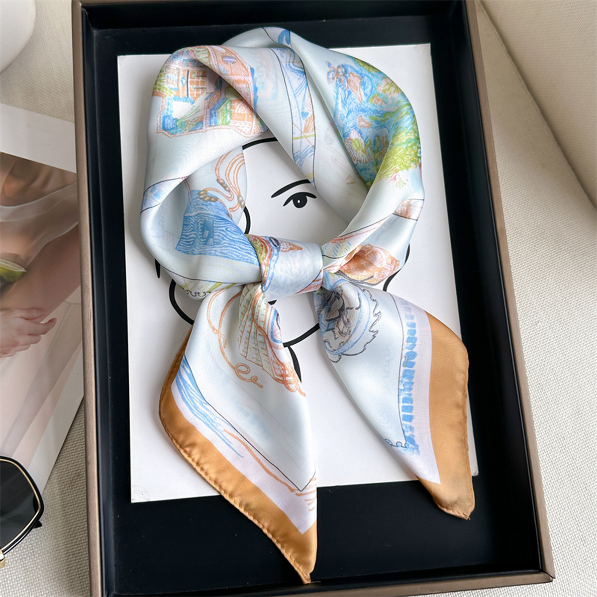 Lily Print Satin Square Scarf for Summer Sun