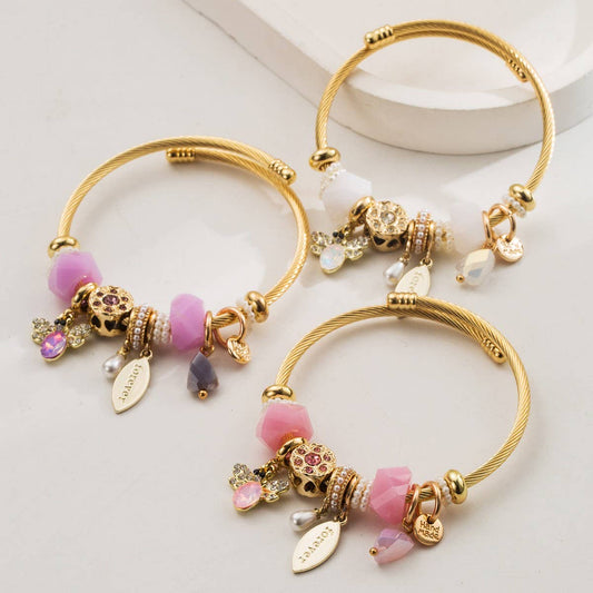 Trendy Stainless Steel Beaded Bee Charm Bracelet