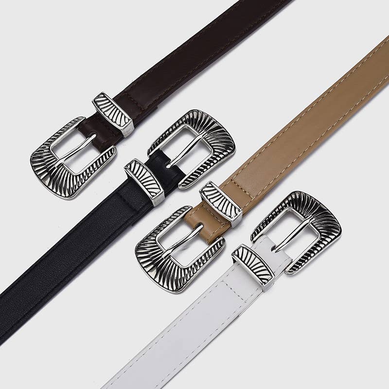 Retro silver buckle simple and versatile belt