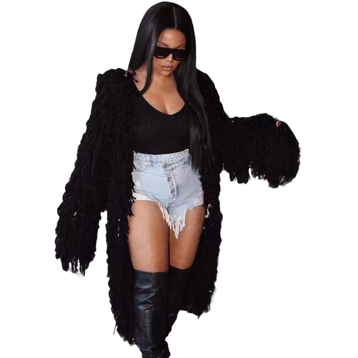 WOMEN FASHION HOLLOWED OUT TASSEL CARDIGAN