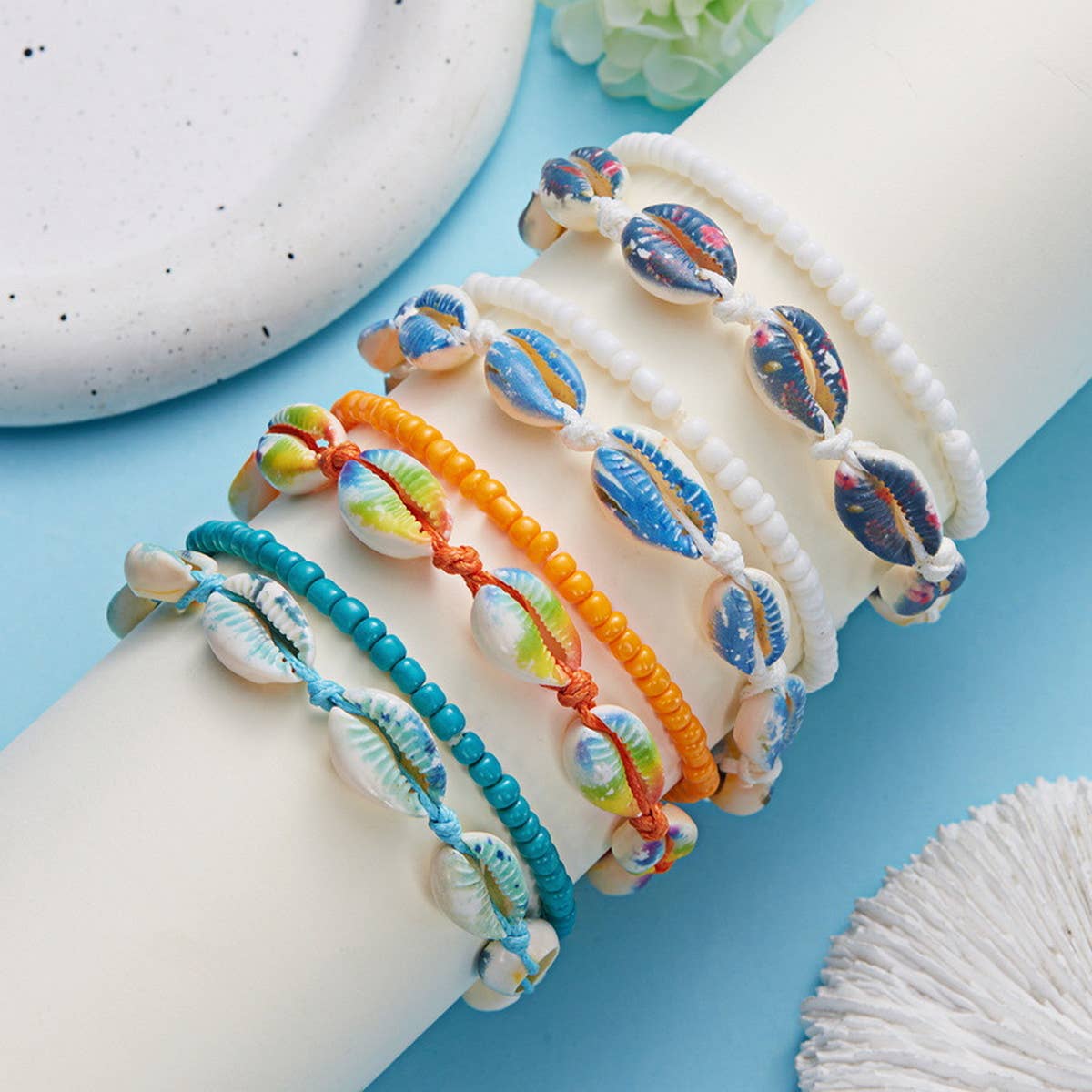 HAND-WOVEN BEACH COLORED SHELL RICE BEAD BRACELET