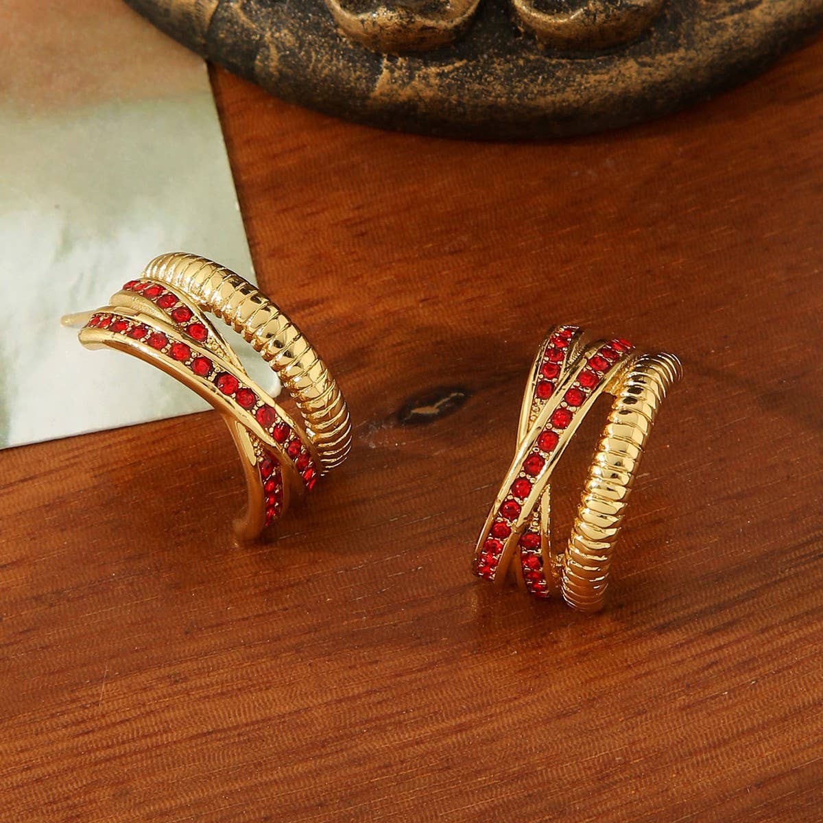 TITANIUM STEEL GOLD-PLATED INLAID ZIRCON EARRINGS