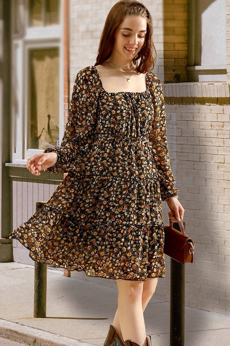 CWDSD1399-B_LONGSLEEVE SQUERE NECK SHORT MINI DRESS