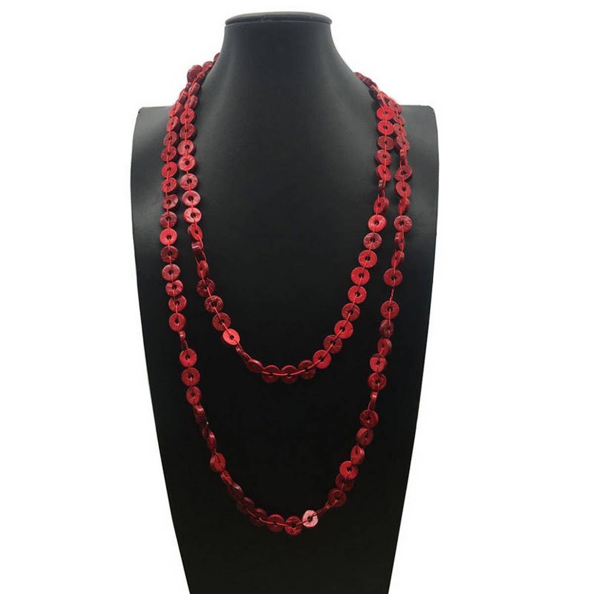 COCONUT SHELL RED MULTI-LAYER BEAD VINTAGE NECKLACE