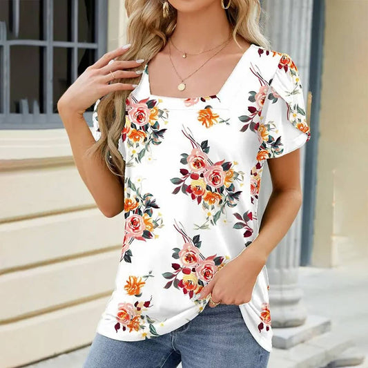 STYLISH SQUARE COLLAR PETAL SLEEVE PRINTED SHIRT_CWTSTS0344