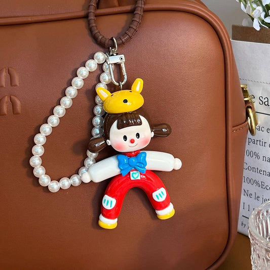 Cute Fox Hat Clay Pearl Chain Keychain Gift