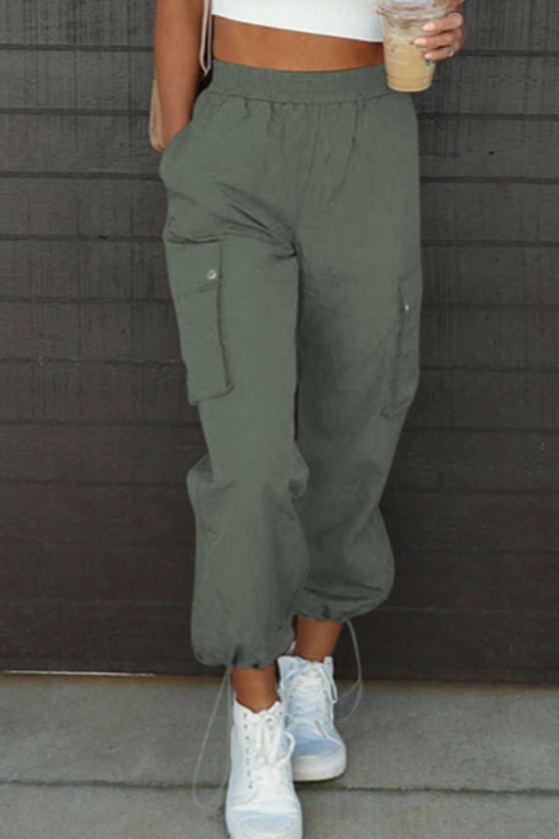 CWBMP0208_AUTUMN DRAWSTRING SPORTS WAIST WAIST CARGO PANTS
