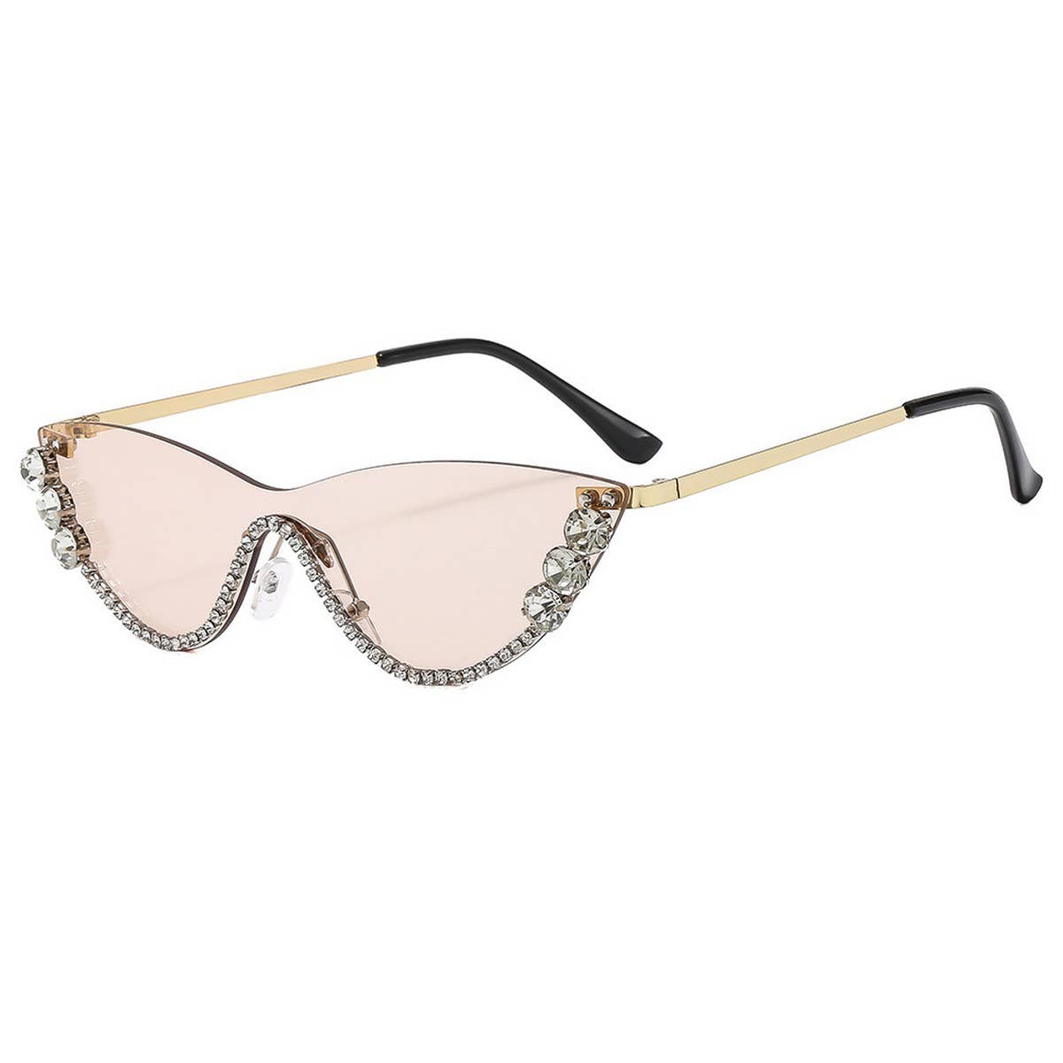 Trendy Rhinestone Half Frame Cat Eye Sunglasses