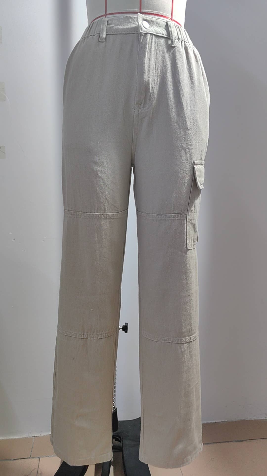 ELASTIC-WAISTED DENIM CARGO CASUAL PANTS