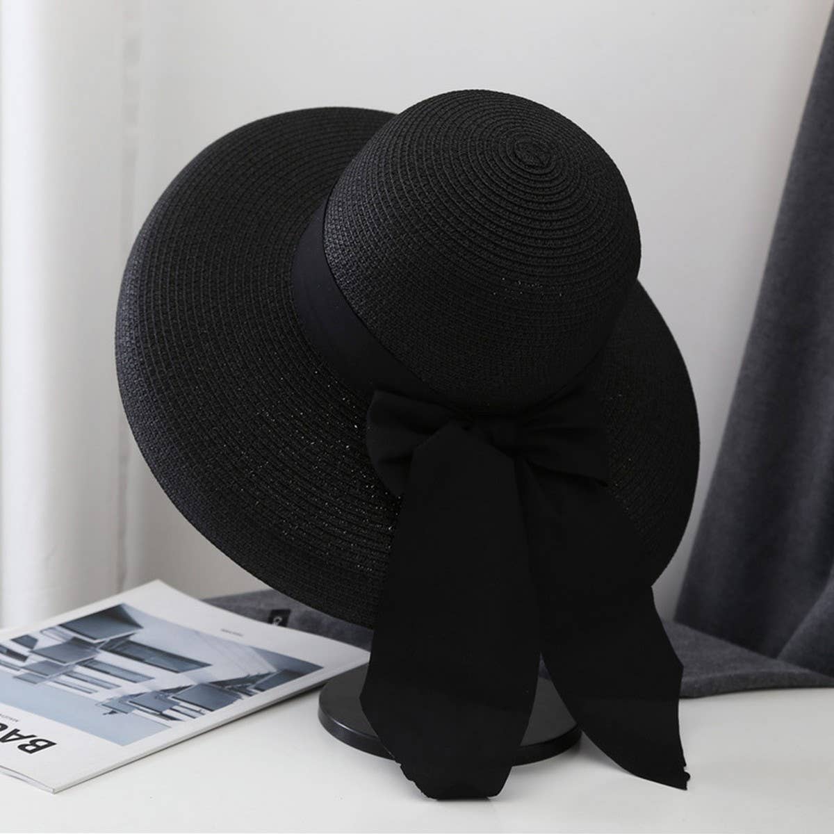 Summer wide brim bow sun hat for women_CWAH3431