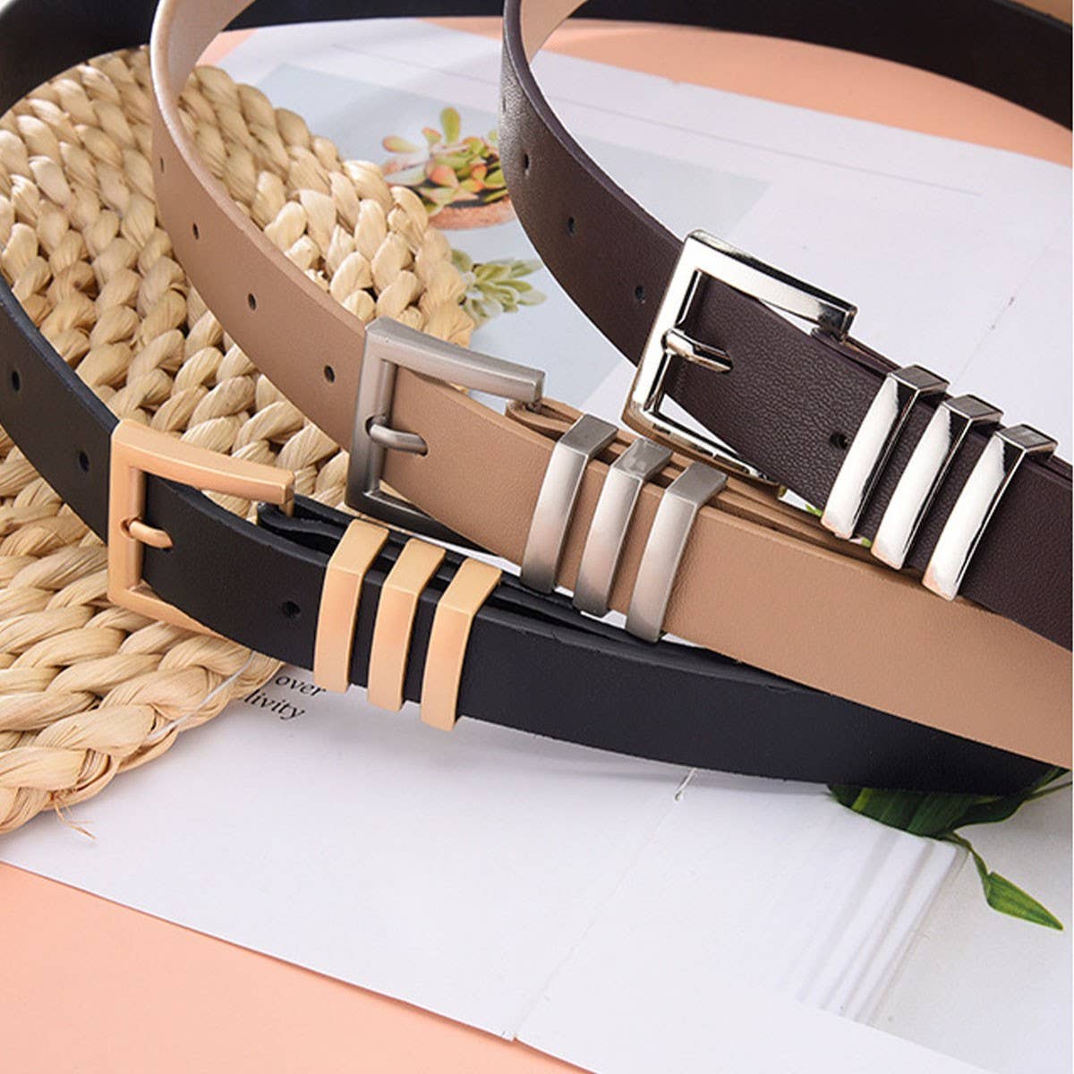 MATTE KOREAN-STYLE METAL SQUARE BUCKLE BELT