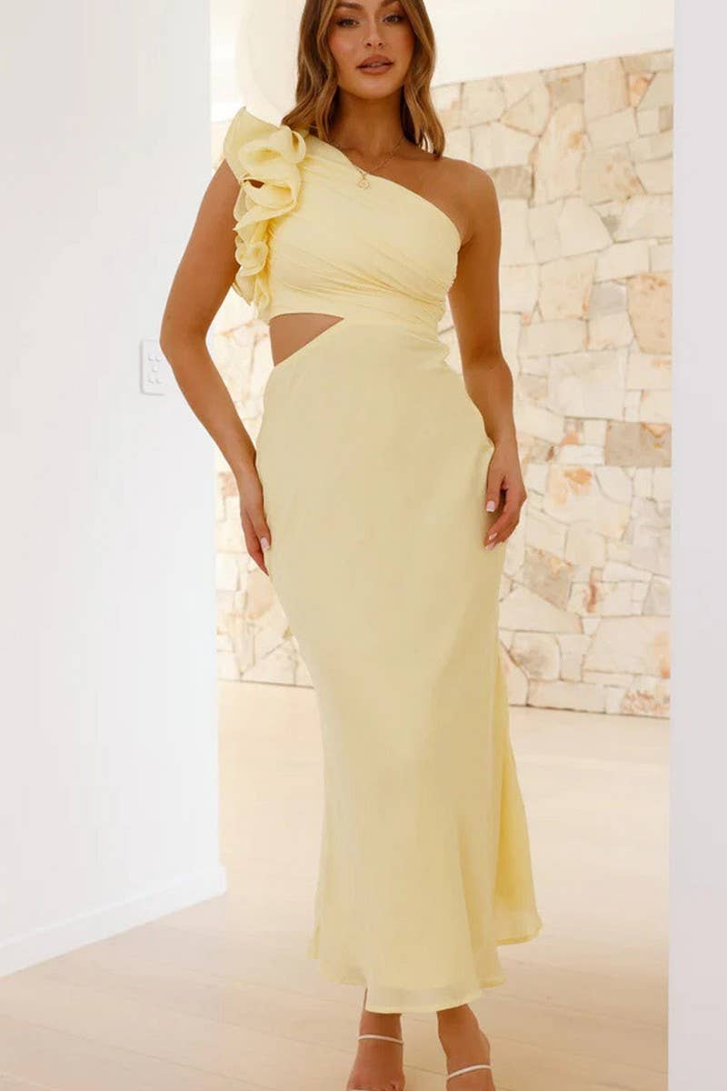 CWDMD5165_SOLID COLOR ONE SHOULDER SLIM DRESS