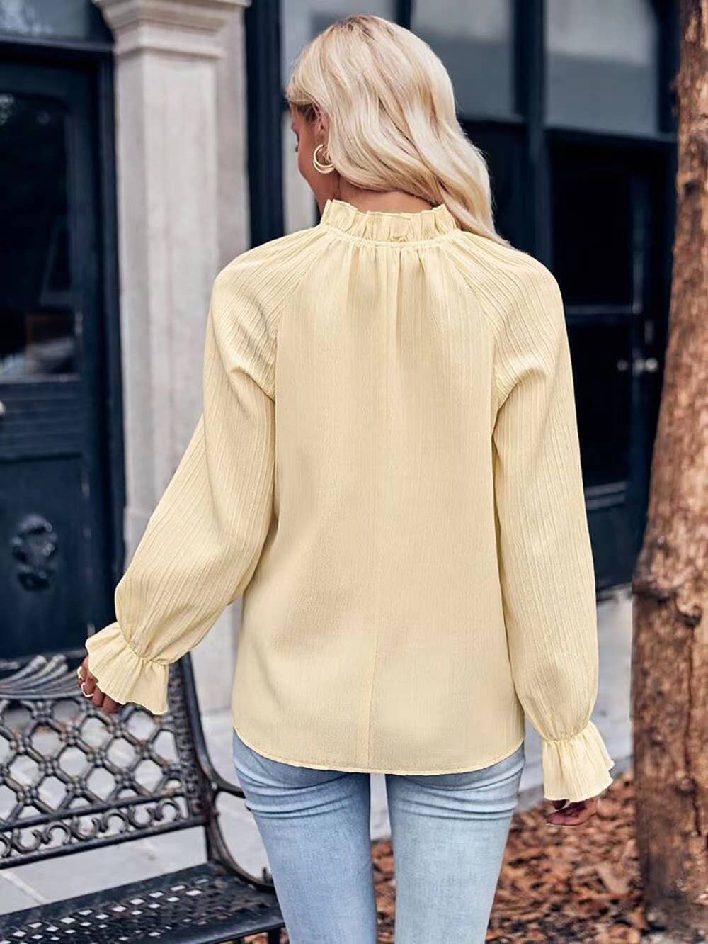 RUFFLED COLLAR LOOSE LONG-SLEEVED TOP